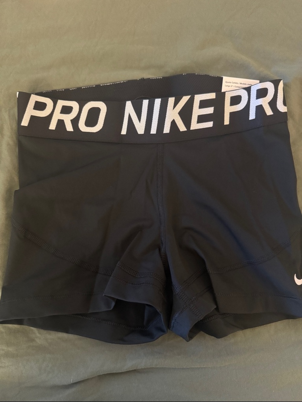 NWT Nike Pro Black Athletic Shorts with White Logo Waistband